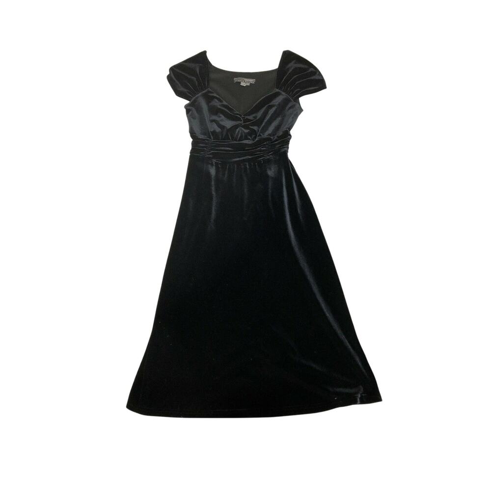 Black Velvet Dress Muse Boston Proper Size 2 Sweetheart Neckline Cap Sleeve